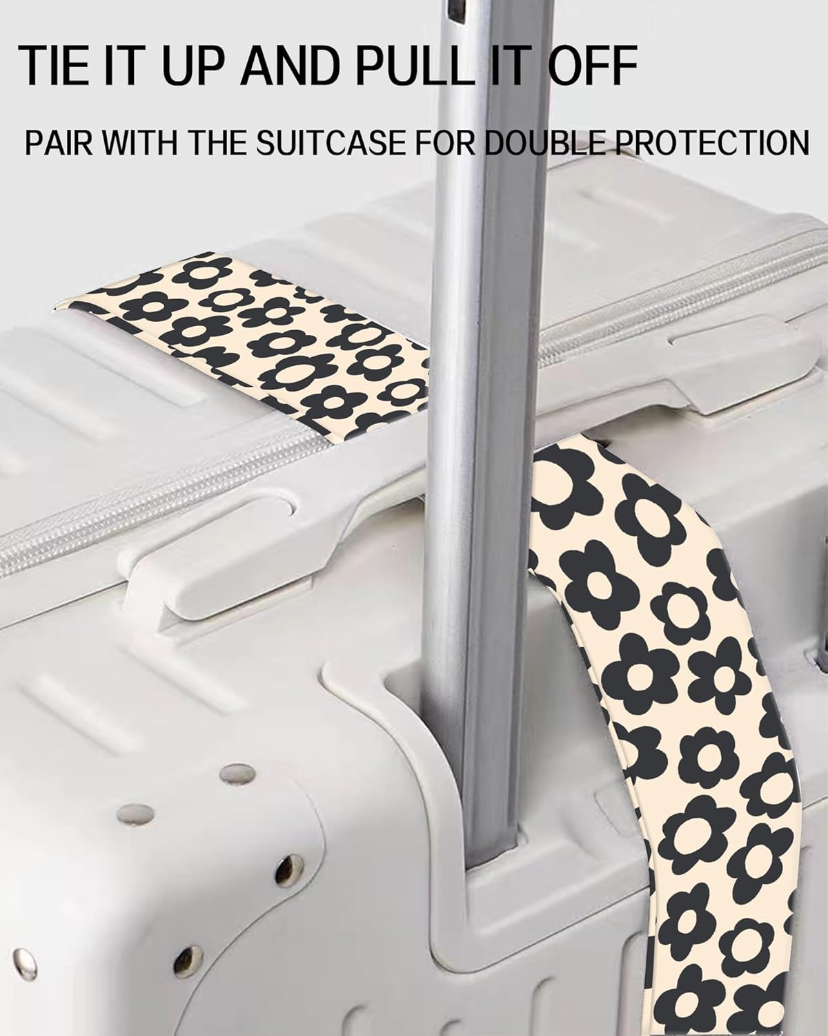 Luggage Straps for Suitcases, Adjustable Travel Belt, Durable Wide Luggage Strap, Cute Suitcase Strap Identifiers with Buckle, Bag Straps for Luggage, Cute Black Daisy