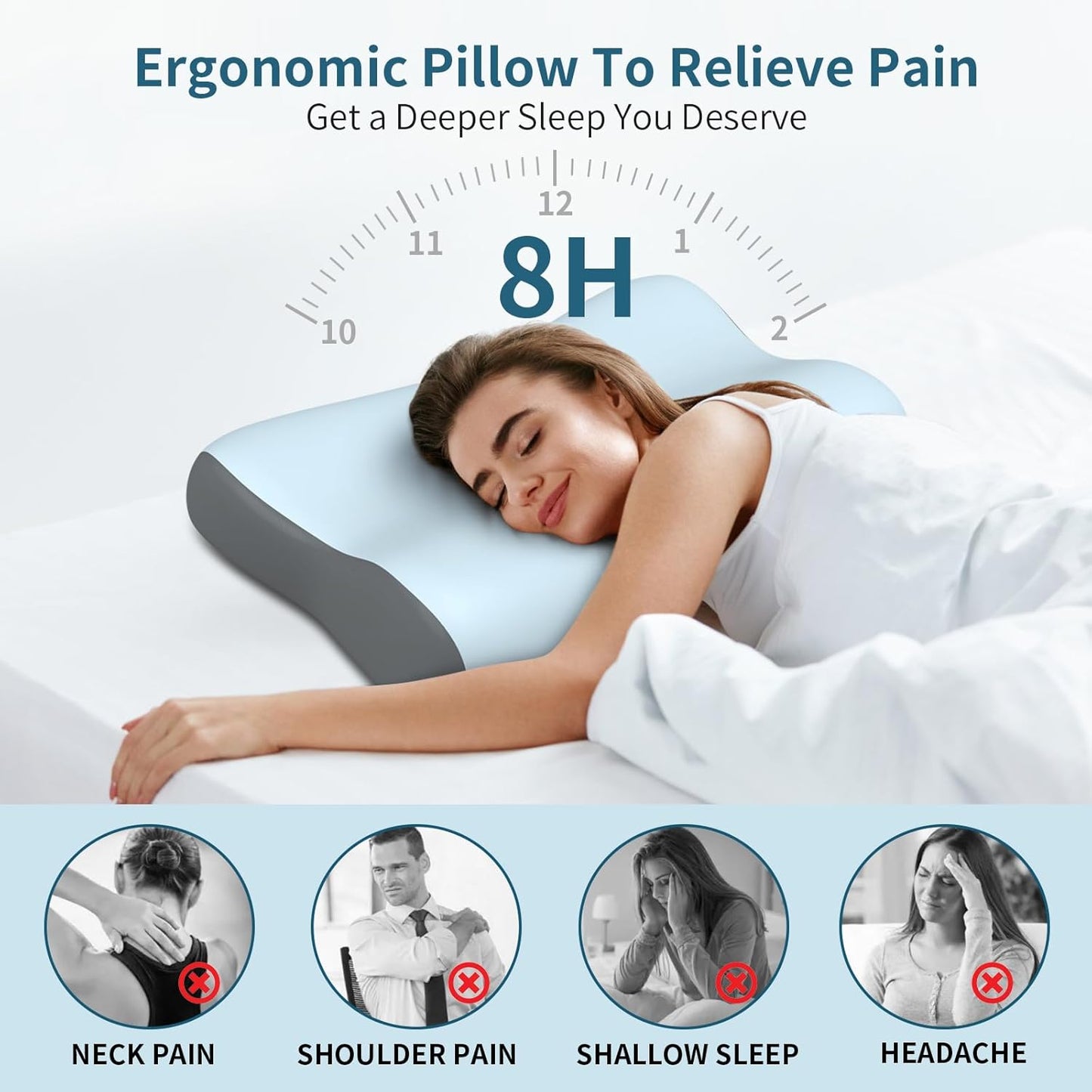 Cervical Neck Pillow, Contour Memory Foam Pillows for Neck Pain Relief, Ergonomic Pillow for Sleeping, Orthopedic Bed Pillow Neck Support Pillow for Side Back Stomach Sleepers with Cooling Pillowcase