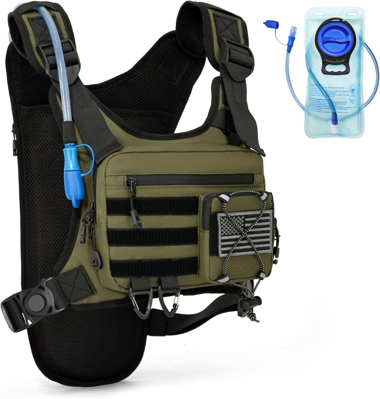 Hydration Vest（The design patent has been granted ）with 2L Water Bladder for Men and Women,Lightweight Adjustable Hydration Backpack,Reflective Running Hydration Chest Bag for Hiking Climbing Cycling