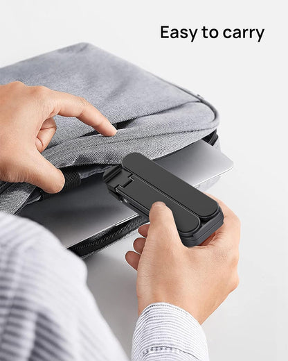 SODI Ultra Compact Foldable Laptop Stand - Portable Laptop Holder for Desk & Travel Use, Ergonomic Aluminum Computer Holder with Adjustable Height for MacBook, Tablet 10-16" (Dark Black, Bi-Fold)