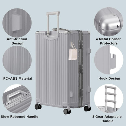 AnyZip Luggage PC+ABS Aluminum Frame Zipperless Checked Luggage Hard Shell Suitcase with TSA Lock Double Spinner Wheels 28 Inch Silver