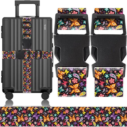 2 Pack Luggage Straps for Suitcases Adjustable Luggage Belt TSA Approved, Bright Colors Travel Packing Straps with Quick Release Buckle Unique Nylon for Sleeping Bag Car Seat, Butterfly Black