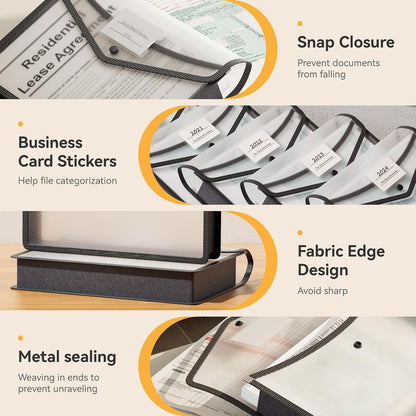 ABC life 6 Pack Plastic Expanding File Folder, Folders for Documents with Snap Closure, Black File Folder Organizer Holder, Transparent Accordion File Pouch,Large Capacity, Fit Letter/A4 Size - Black