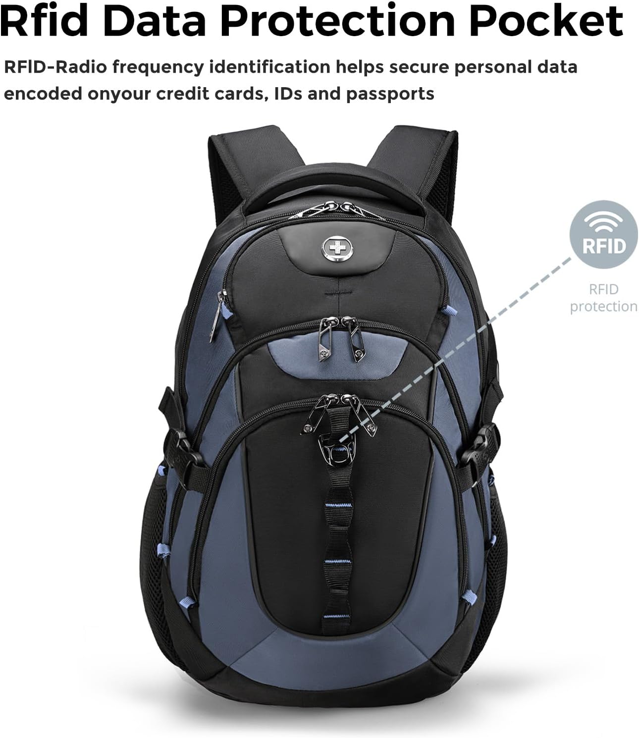 Swissdigital Design Laptop Backpack with USB Charging Port, TSA Travel Backpack Fits 15.6 inches Computer, 31L College School Backpack for Men, Haze Blue/Black | SD803