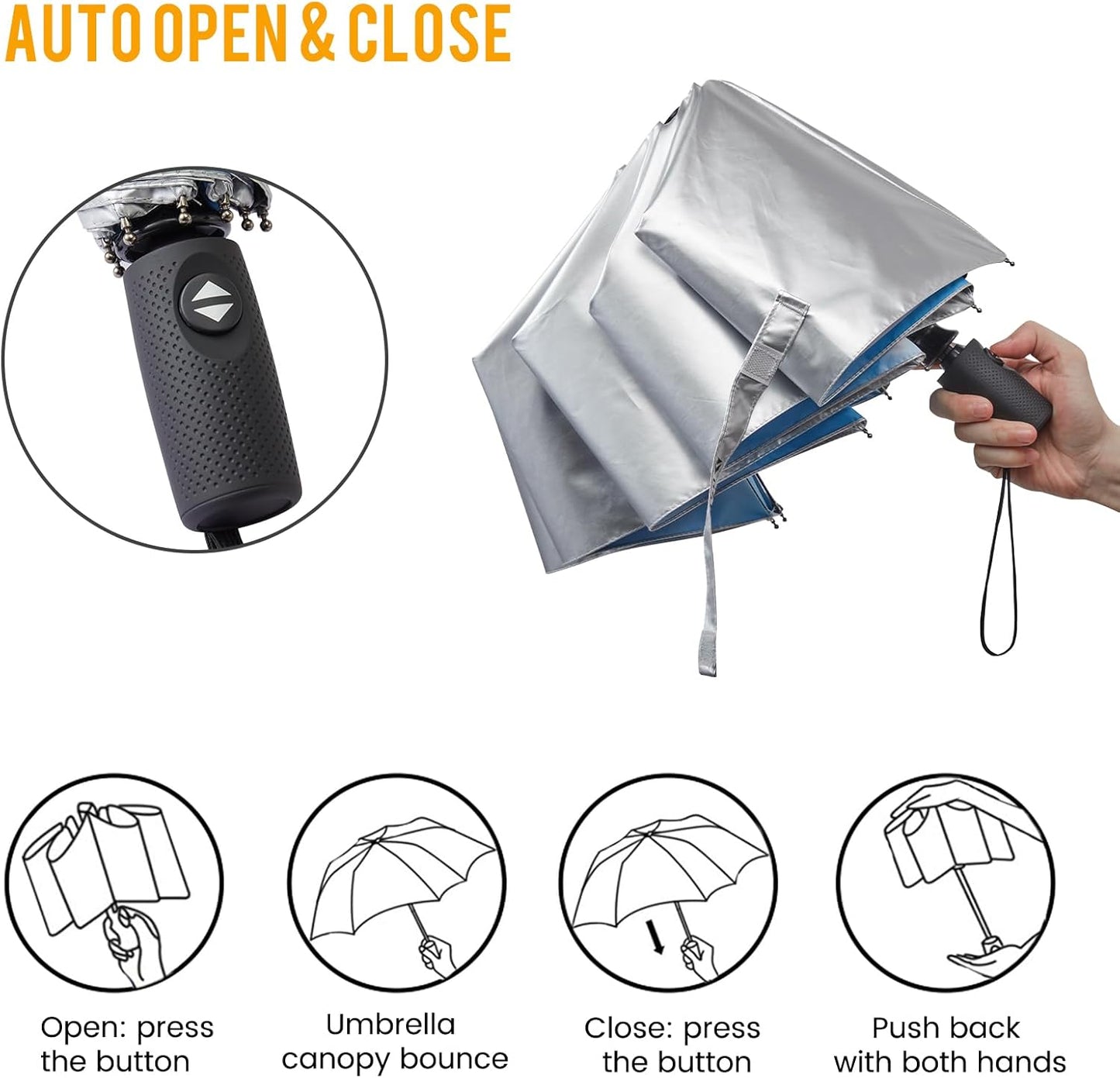 G4Free UPF 50+ UV Protection Large Travel Umbrella 42/46 Inch Auto Open Close Windproof Sun Blocking Umbrella