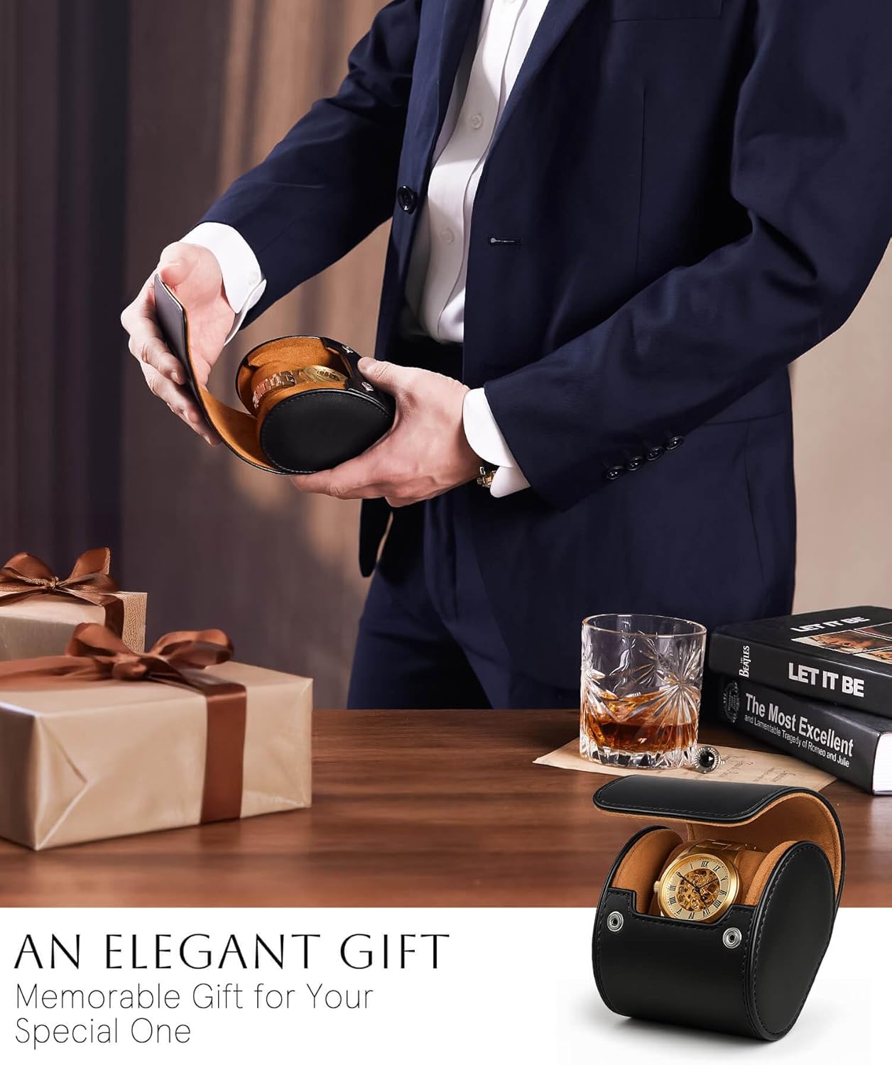 Homde Travel Watch Box Leather: Traveling Case for Men - Luxury Watch Roll for Wristwatch on the Go (black, S)