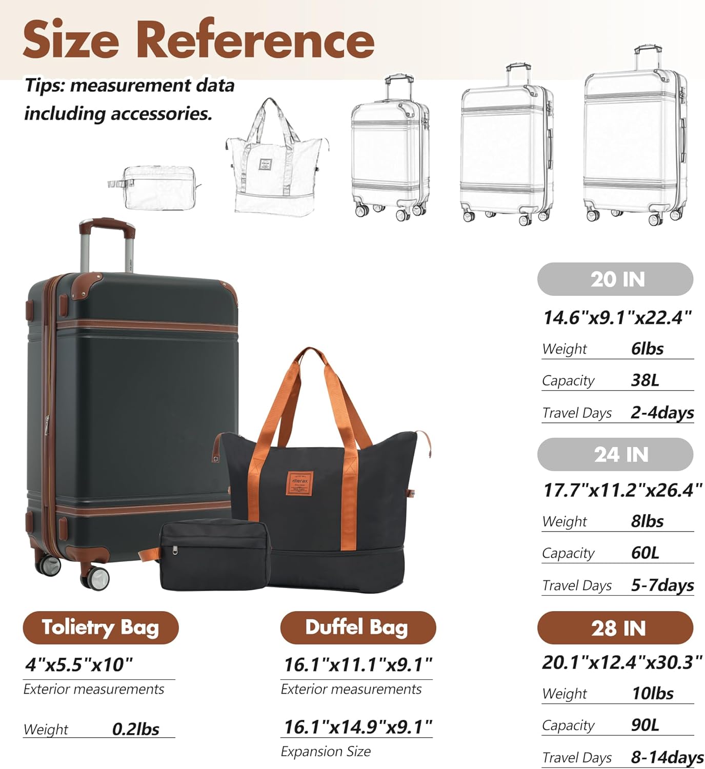 Merax Suitcase Set 28 inches Expandable Luggage with TSA Lock Spinner Wheels Hardshell Lightweight Vintage Luggage with Travel Bag,Black