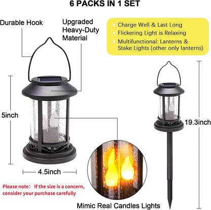 Beautyard Outdoor Solar Candles Lights Flickering Decorative Lantern Stake Lighting for Garden, Backyard, Lawn, Pathway, Patio Accessories and Decor ( Small 6 Pack , Black )…