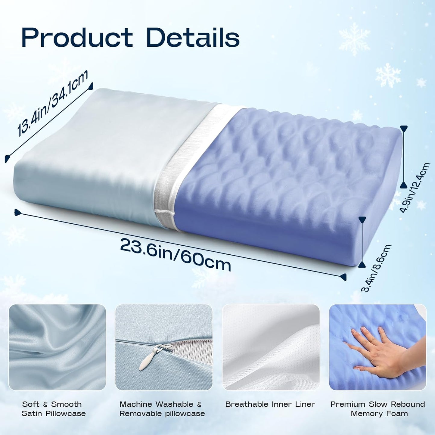 Cervical Neck Pillow for Sleeping - Memory Foam Pillows, Orthopedic Pillow for Neck and Shoulder Pain, Adjustable Cooling Contour Pillow (Misty Blue, Queen)