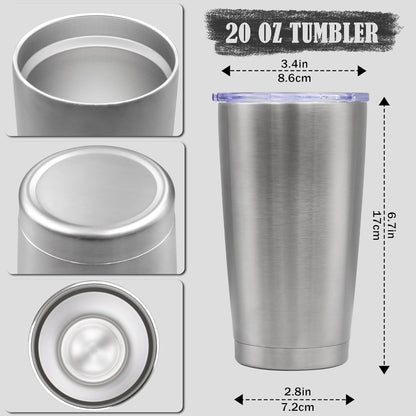 20 oz Tumbler Coffee Tavel Tumblers Bulk with Lid Stainless Steel Double Wall Vacuum Insulated Mug Powder Coated Cups fit Car Cupholder for Hot and Cold - Stainless Steel, 4Pack