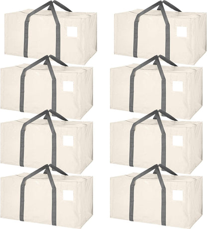 8 Pack Extra Large Moving Bags Heavy Duty Packing Bags with Extra Long Handles and Zippers Storage Totes for College Students Room Dorm Essentials Packing Supplies(Beige)