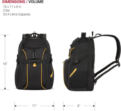 SwissGear Mini 1900 Scansmart Slim Version Laptop Backpack, Black/Gold, 16-Inch