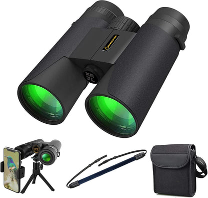 12x42 Binoculars for Adults High Powered with Phone Adapter,Build by Powerful Glasses Large View to Watch Football Games,a Travel,Hiking,Bird Watching,Survival and Hunting Gadgets for Men
