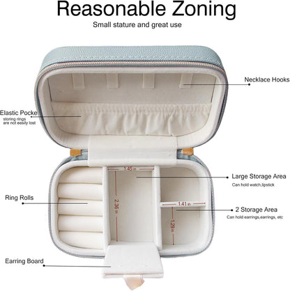 Travel Jewelry Case Bulk Of 2 For Women Weekend,Gold Zip, PU Leather Compact Jewelry Organizer For Earring Bracelets Blue Travel Jewelry Box Set Perfect For Small Bridesmaid Jewelry Box Gift