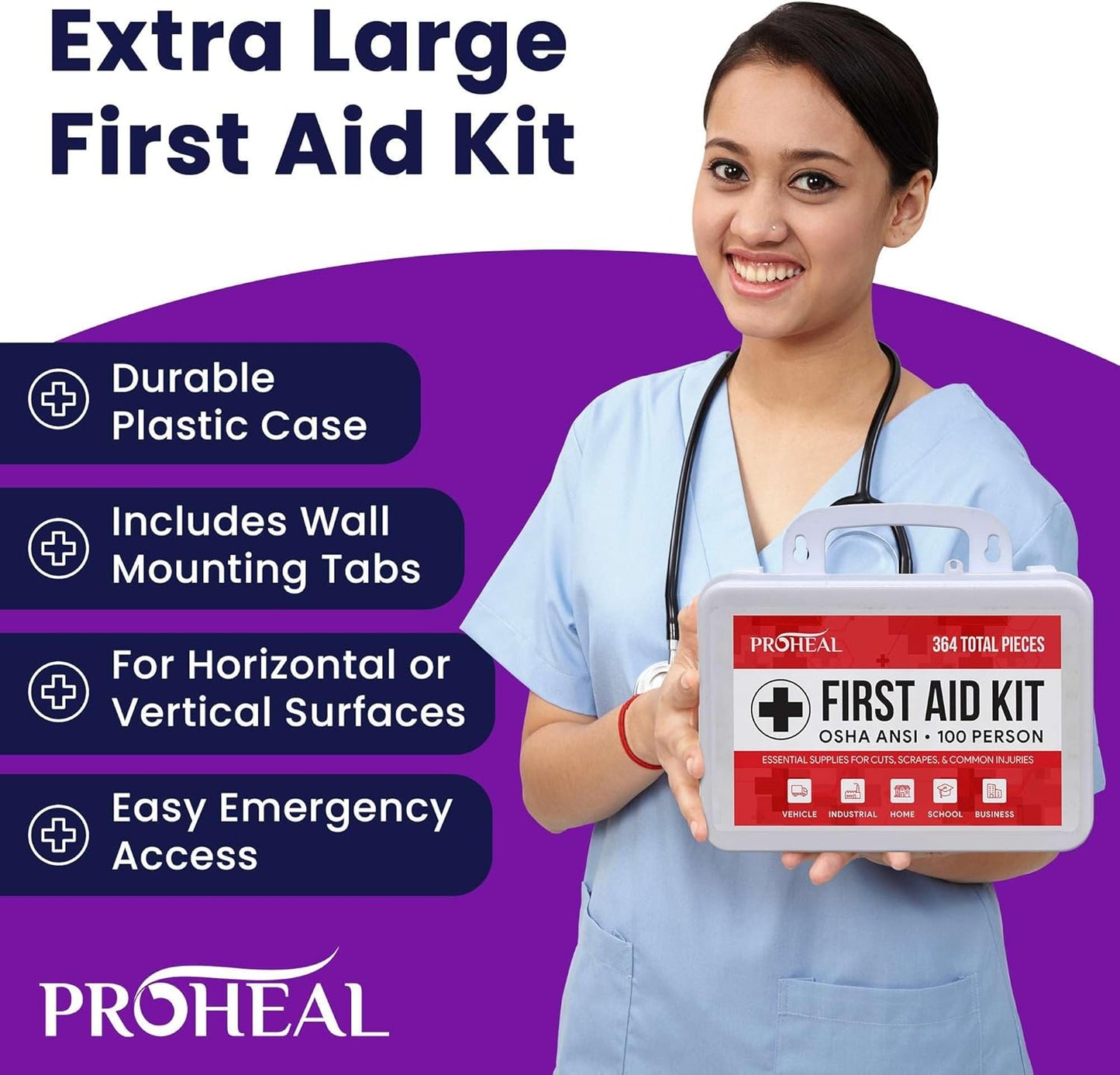 100 Person OSHA Compliant First Aid Kit for Businesses, Vehicles, Trucks, Construction Site - Type III, ANSI Class A Emergency Kit - 364 Piece Essential First Aid Supplies