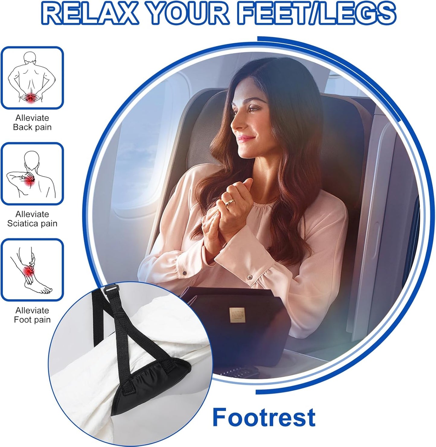 Airplane Footrest Hammock, Foot Hammock for Plane Travel, Portable Height Adjustable Travel Footrest Hammock Accessories, Lightweight Foot Hammock Suitable for Offices, Cars, and Airplanes