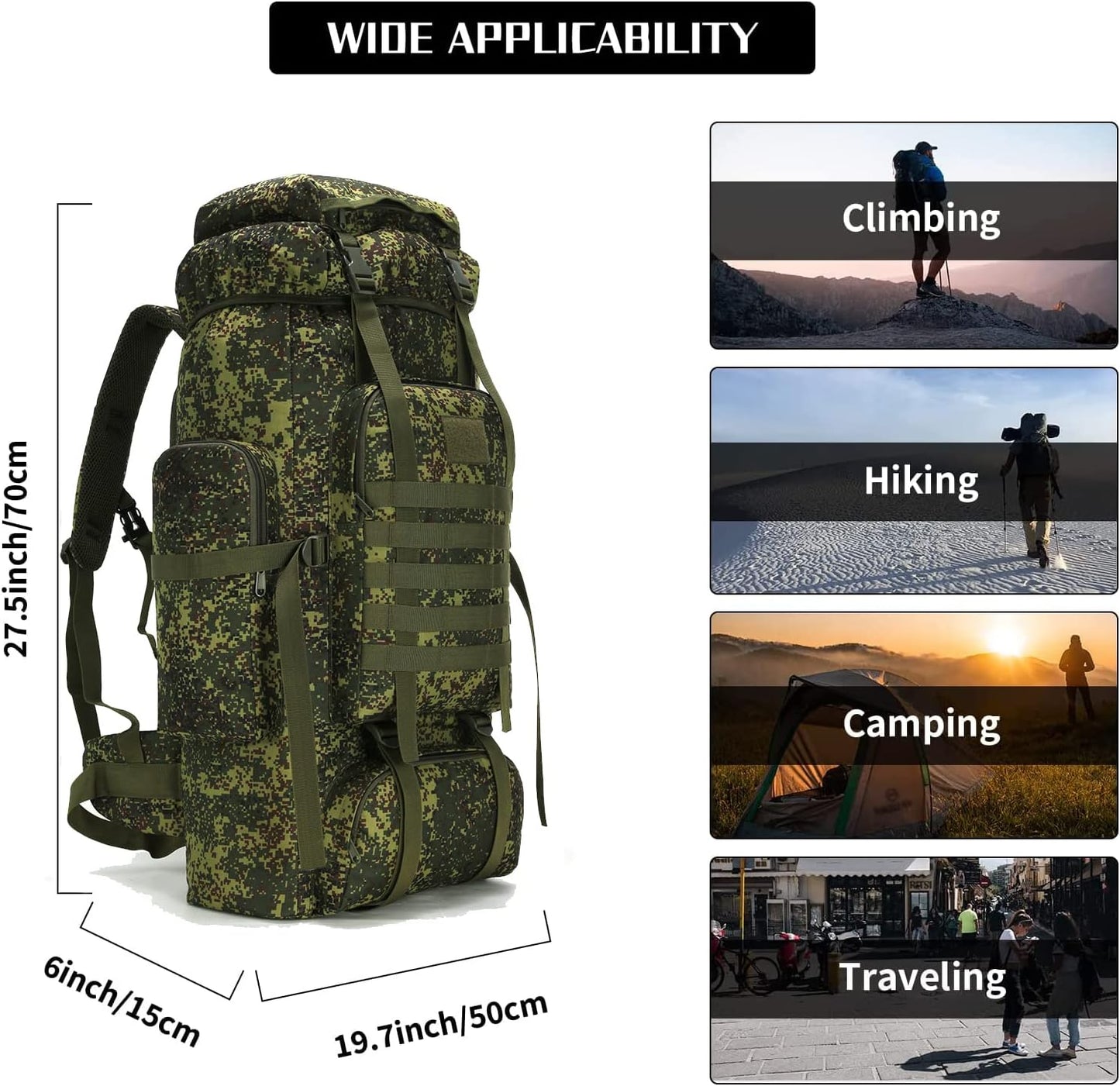Hiking Backpack for Men 70L/100L Camping Backpack Military Rucksack Molle 3 Days Assault Pack for Climbing