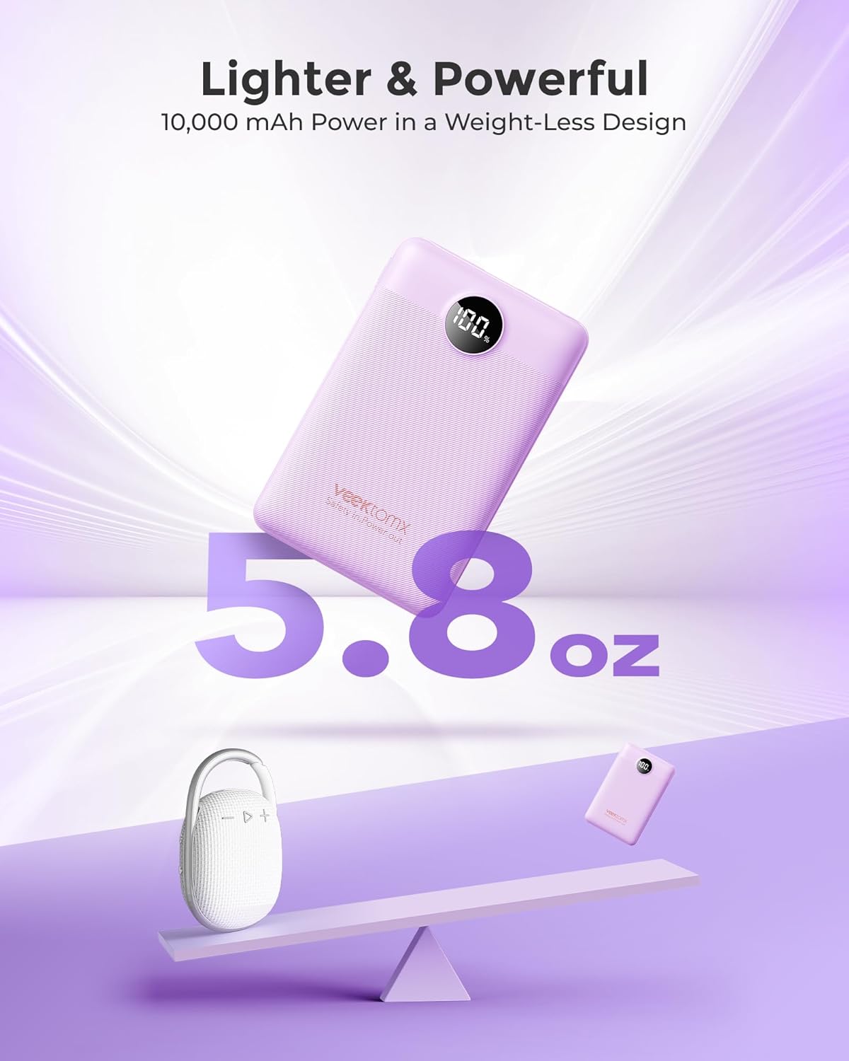 VEEKTOMX Small Portable Charger, Mini Power Bank 10000mAh, PD 22.5W Fast Charging USB-C Battery Bank, Travel Essentials Dual Voltage External Portable Powerbank for iPhone/Samsung/Google Pixel, Purple