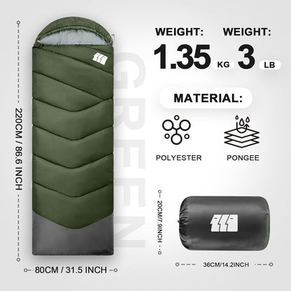 Sleeping Bags for Adults Cold Weather,Portable, Waterproof,Lightweight Sleeping Bag for Tall Girls Boys with Compression Sack for Warm Camping, Hiking, Outdoor & Indoor