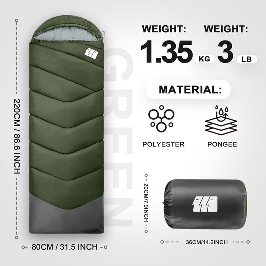 Sleeping Bags for Adults Cold Weather,Portable, Waterproof,Lightweight Sleeping Bag for Tall Girls Boys with Compression Sack for Warm Camping, Hiking, Outdoor & Indoor