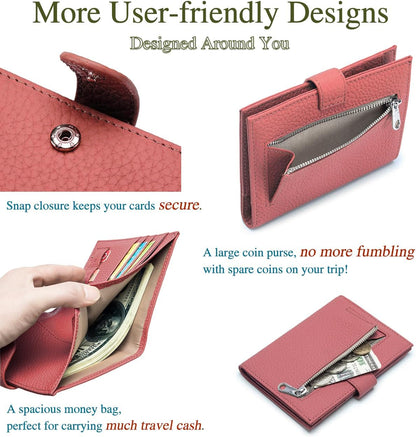 Slim RFID Passport Wallet for Women – Leather Travel Passport Holder for Men with Passport Slot & Card Slots, Zippered Coin Pocket & Cash Holder Travel Organizer Brick Red