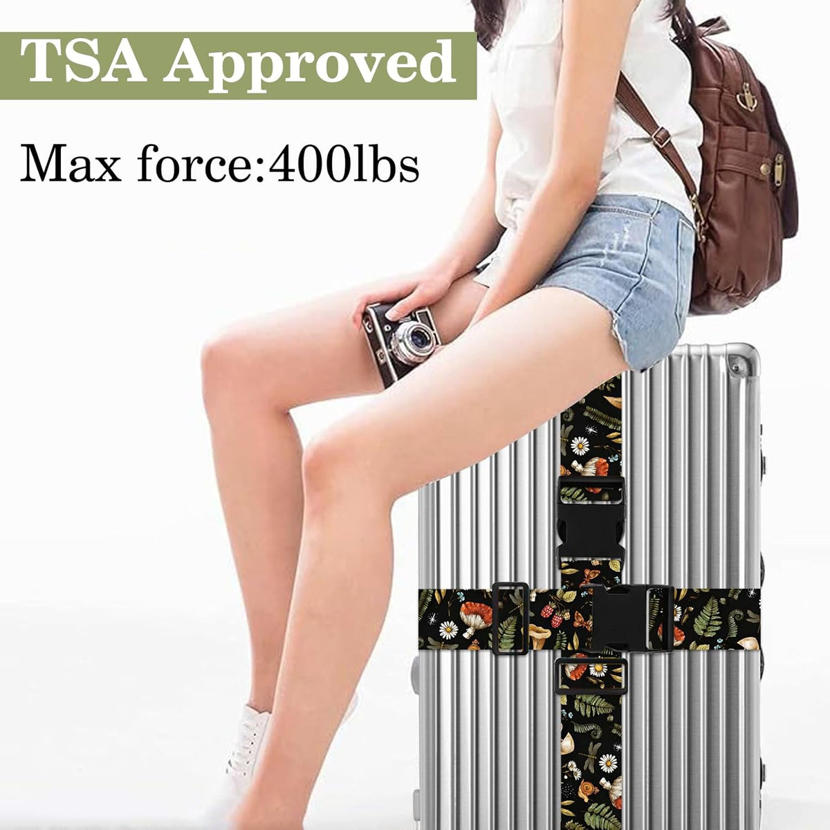 Mushroom Luggage Straps for Suitcases TSA Approved, Luggage Identifiers for Suitcase, Adjustable Suitcase Strap for Baggage Security with Cute Patten, Travel Necessary Accessories (2Pack)