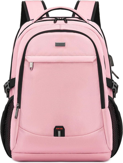 DUSLANG 17 Inch Laptop Backpack for Travel Water Resistant College Backpack for Women Laptop Bag with USB Charging Port,Pink A