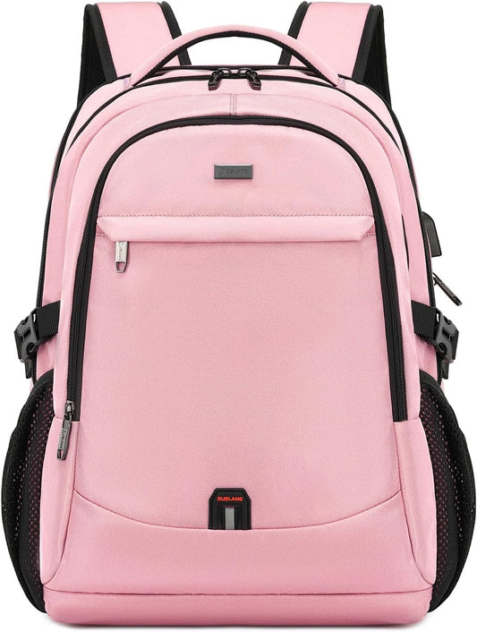 DUSLANG 17 Inch Laptop Backpack for Travel Water Resistant College Backpack for Women Laptop Bag with USB Charging Port,Pink A