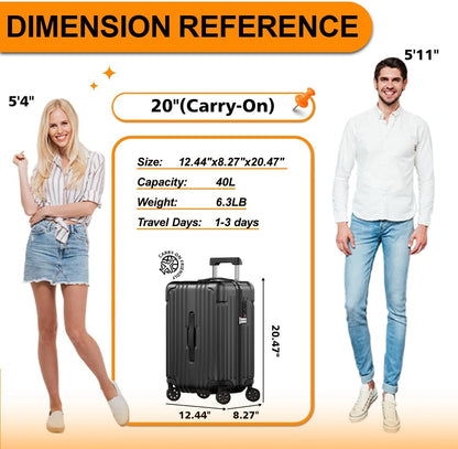 Krute Carry on Luggage 20 Inch Suitcases with Spinner Wheels Hardside Luggages Cup Holder Carry Suitcase USB Charger Port PC+ABS with TSA Lock
