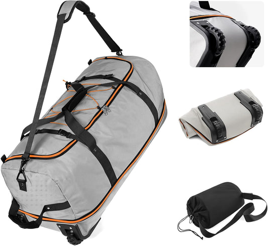 Vomgomfom 32" Soft-Sided Foldable Wheeled Travel Duffel Bag,Expandable 110L to 140L Rolling Cargo Bag with 2 Wheels and Multiple Pockets,Grey