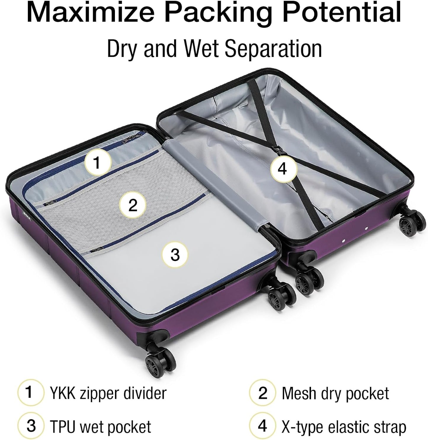 KYME Hardside Expandable Carry On Luggage 22x14x9 Airline Approved with TSA Lock Hardshell Carry On Suitcase with Wheels Small Travel Rolling 20 Inch Luggage with Cup Holder for Women Dark Purple