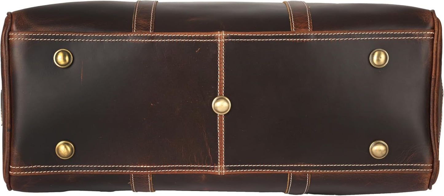 KomalC Leather Duffel Bags for Men and Women Full Grain Leather Travel Overnight Weekend Leather Bags Sports Gym Duffel for Men (Dark Tan, 20 Inch)