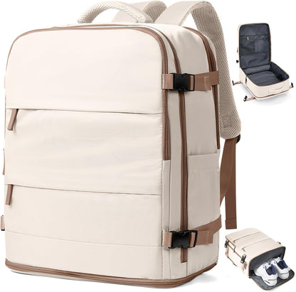 coowoz Travel Backpack Carry On for Women Man Gym Backpacks with Laptop Compartment Mochila de Viaje Teacher Personal Item Backpack Rucksack Airplane Accessories Must Haves Beige Brown