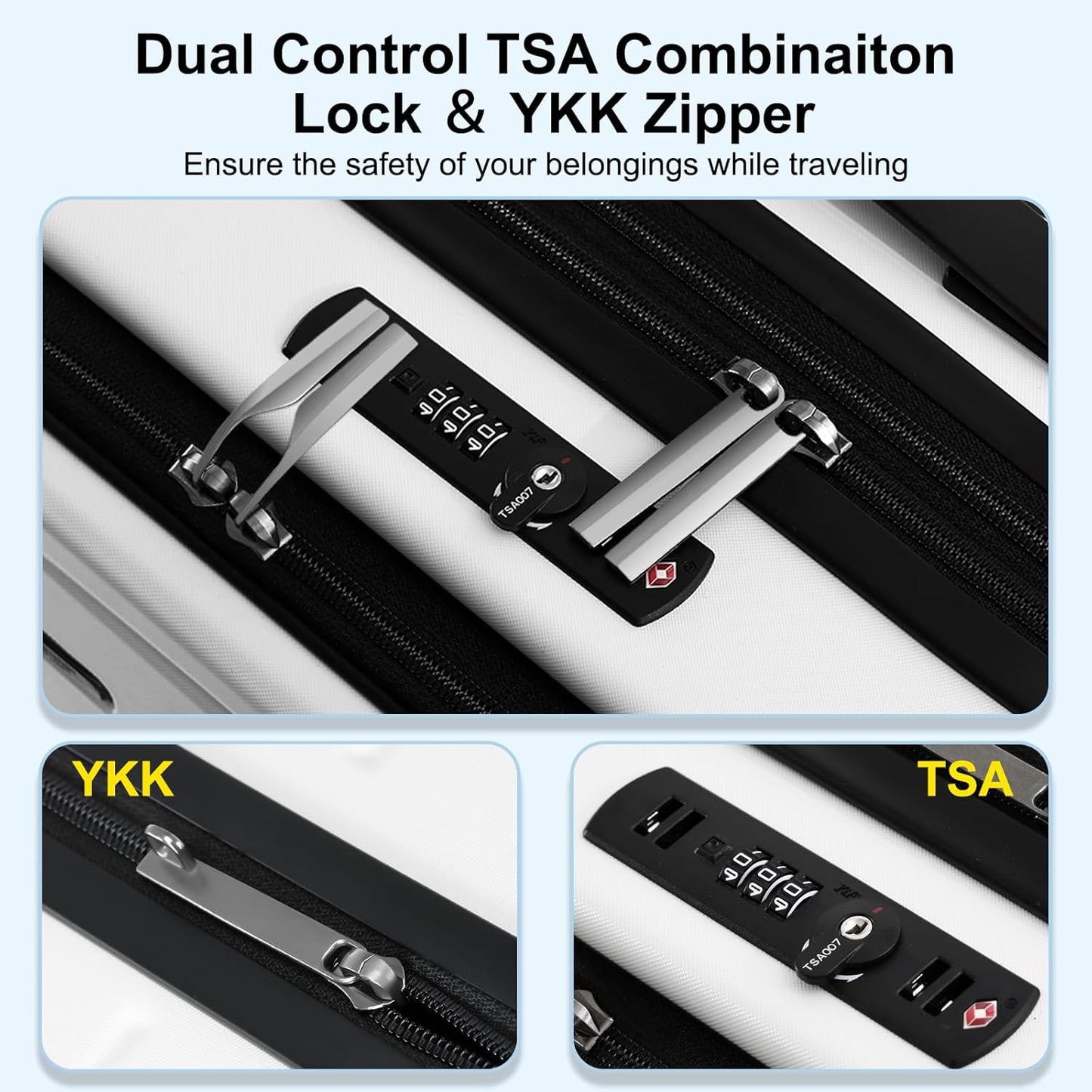 Expandable Carry On Luggage Airline Approved, 20 Inch Lightweight ABS+PC Hard Shell Suitcases with Front Pocket, Spinner Wheels, TSA Lock (White, 1PC)