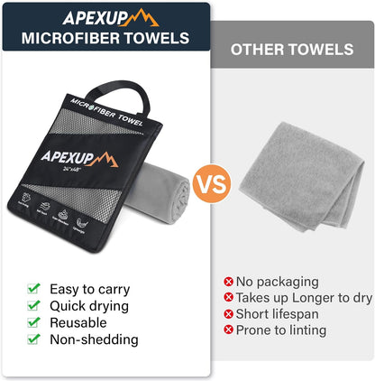 APEXUP Microfiber Travel Towel, Ultra Absorbent Quick Dry Towels, Lightweight Gym Sports Camping Towel for Workout, Yoga, Beach, Shower, Swimming (24"×12", Gray)