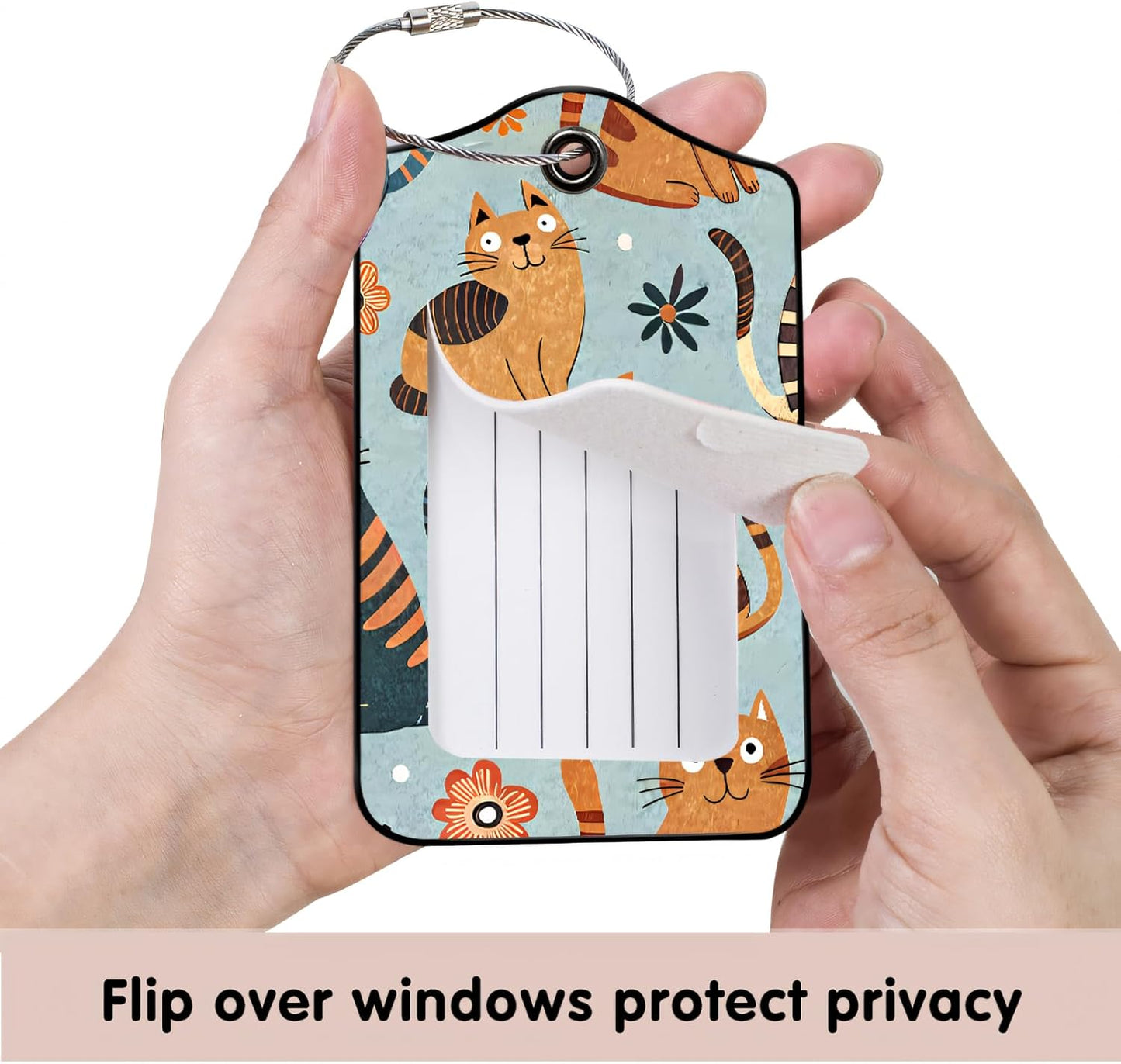 Luggage Tags for Suitcases, 2-Pack PU Leather for Cruise & Travel, Baggage ID Tags with Privacy Cover & Address Card, Durable Metal Ring, Kids Adults Travel Accessories, Whimsical Felines & Flora