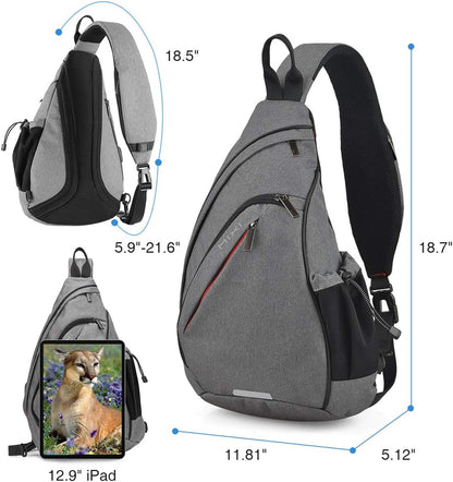 mixi Sling Bag Men Backpack Unisex One Shoulder Bag Hiking Travel Backpack Crossbody with USB Port for Men Women Versatile Casual Daypack-19 inch,Gery