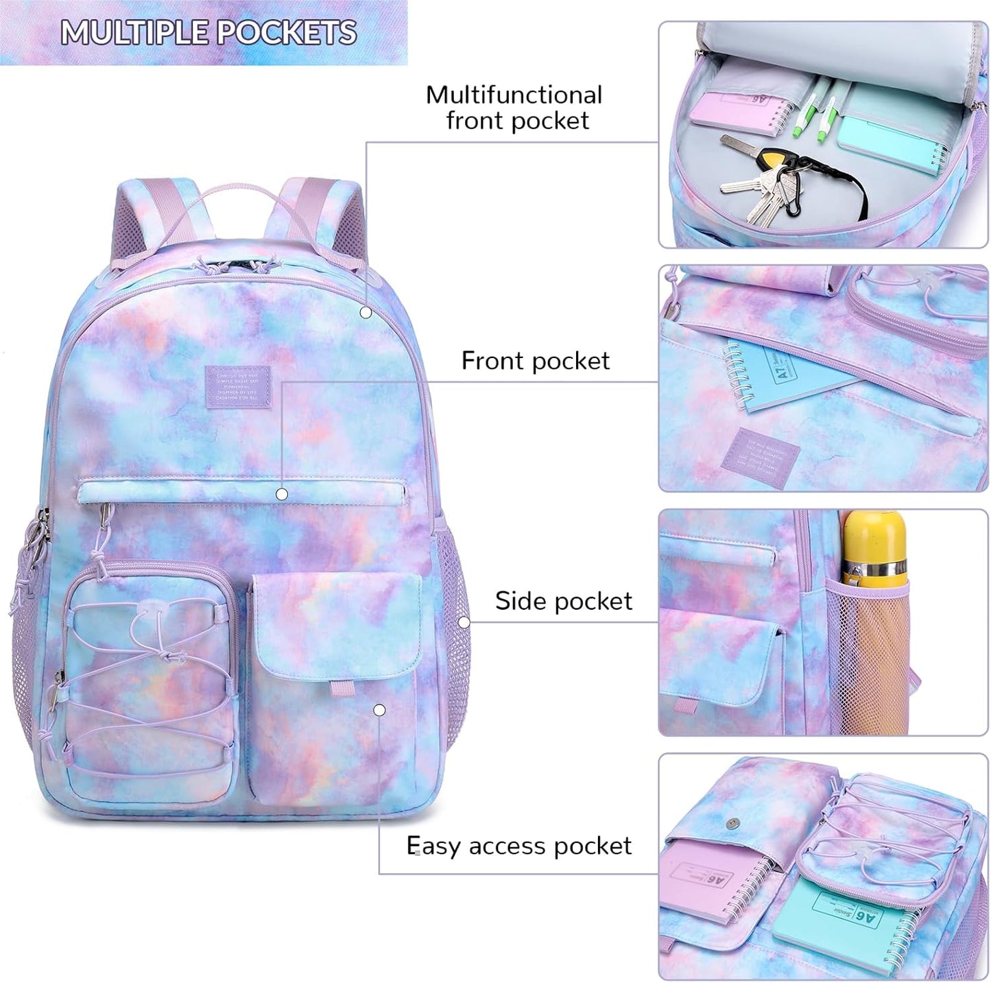 Lohol Galaxy Backpack for Kids Teen Girls, Casual Daypack with Anti Theft Pocket for Travel School (Galaxy C)