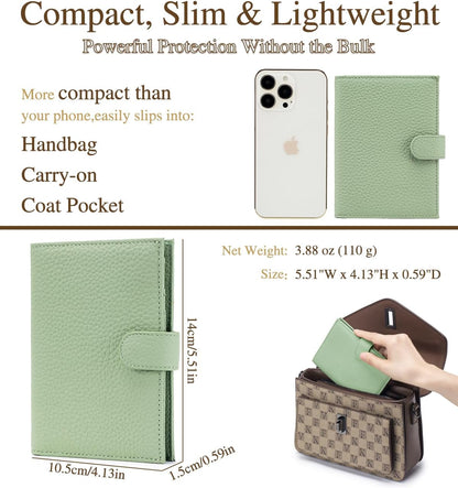 RFID Leather Passport Holder for Travel Women – Slim Passport Wallet with 1 Passport Slot & 3 Card Slots, Zippered Coin Pocket & SIM Slot – Travel Passport Cover Case (Light Green)