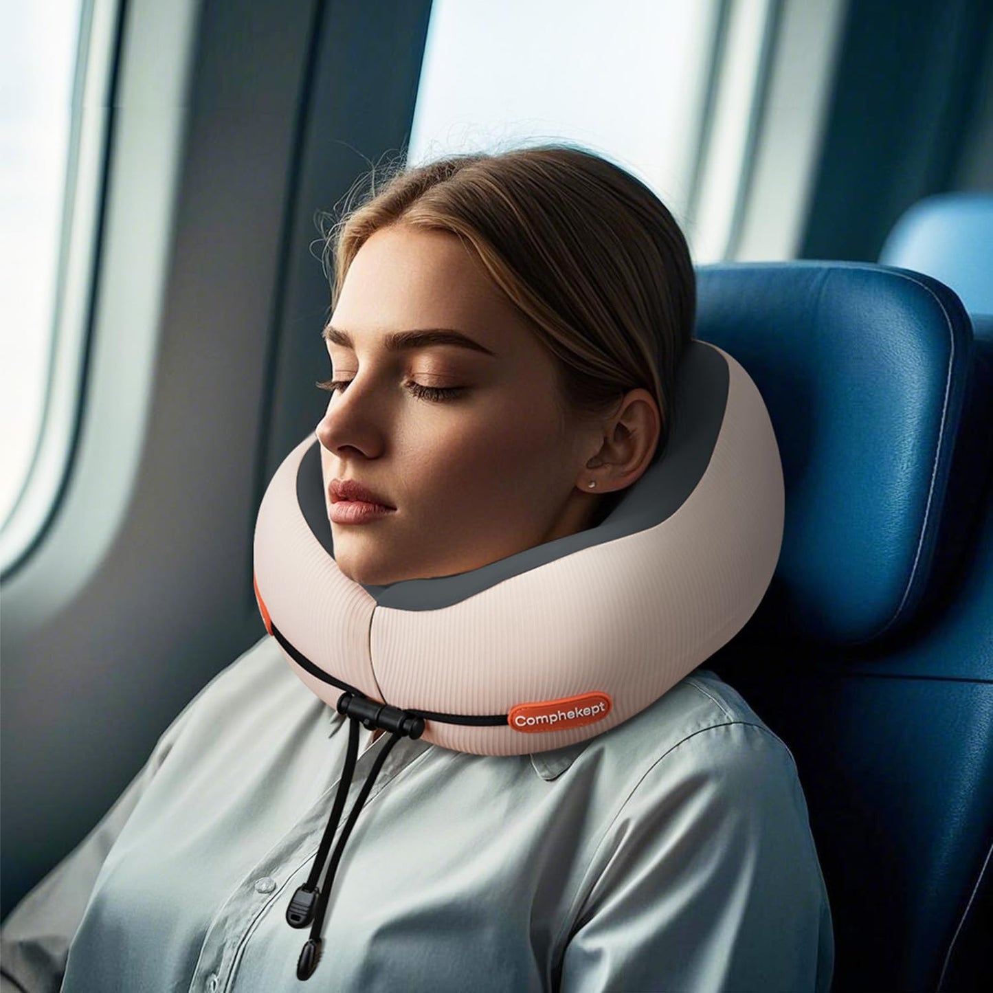 Thickened Travel Neck Pillow for Airplanes for Women, Adjustable Right Amount of Height 360° Support Memory Foam Neck Pillow, Portable Plane Pillow for Sleeping