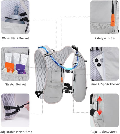 ECOHUB Running Hydration Vest Backpack,Lightweight Breathable Pack with 2L Water Bladder Bag Daypack for Hiking Trail Running Cycling Race Marathon for Women Men