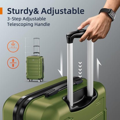 SHOWKOO Luggage Sets Expandable PC+ABS Durable Suitcase Double Wheels TSA Lock Olive Green 3pcs