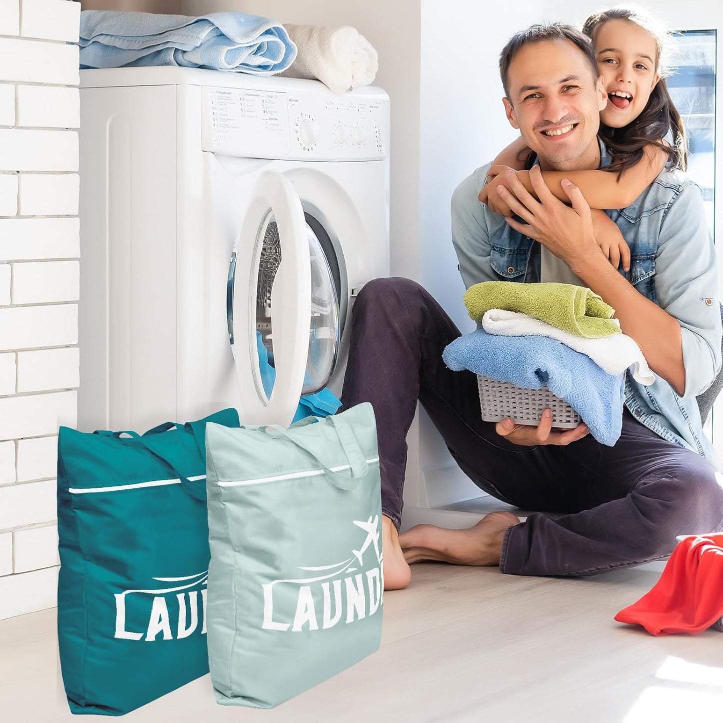 2 Pcs Large Travel Laundry Bag Washable Waterproof Wet Bag Dirty Clothes Bag Swimsuit Workout Bag for Gym Clothes Laundry Wet Clothes Swimming Pool Yoga College Dorm (Blue+Grey)