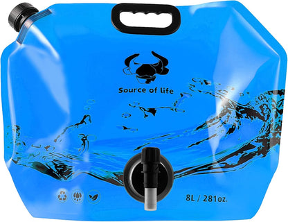 Collapsible 8L Water Storage Bag, BPA-Free Portable Folding Water Jug with Adjustable Faucet, Leakproof Emergency Water Bag for Camping, Hiking, Riding, Outdoor Sport (Blue, 1)