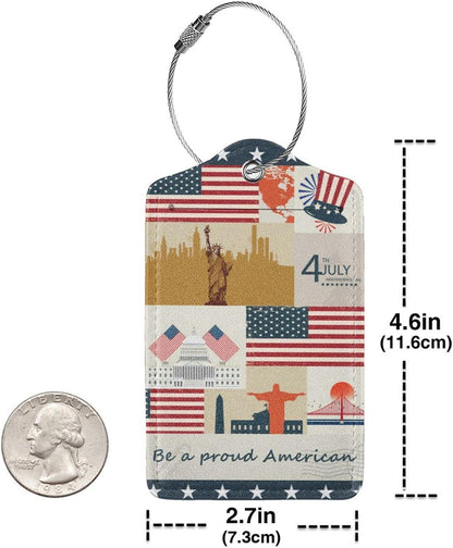 2 Pack Luggage Tag for Suitcase, Cute Unique Leather Suitcase Tags Identifiers with Privacy Name Address Labels & Durable Steel Loop for Women Men Travel