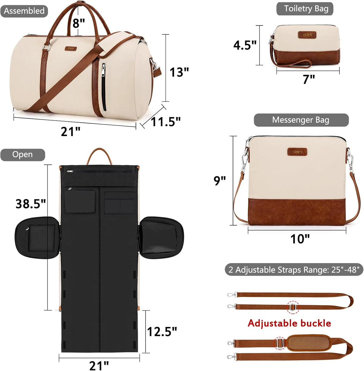 Convertible Garment Duffel Bags for Travel - Carry On Garment Bags With Toiletry Bag Large Weekender Bags for Women Men 2 in 1 Hanging Suitcase Suit Travel Duffel Overnight Bags 4pcs Set