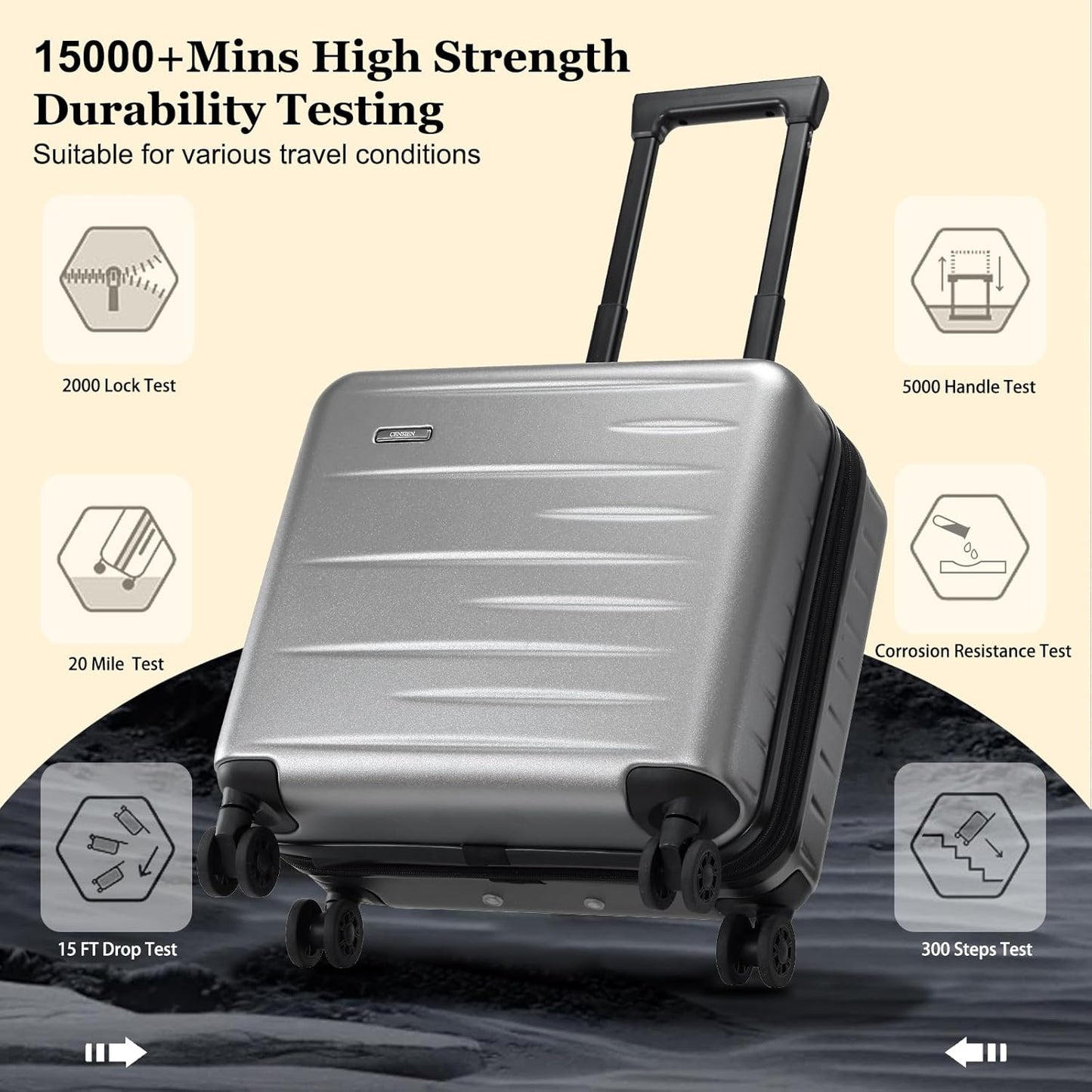 16 Inch Carry On Luggage Airline Approved, Expandable Lightweight ABS+PC Hard Shell Suitcases with 360° Spinner Wheels, TSA Lock, YKK Zippers (Dark Gray, 1 PC)