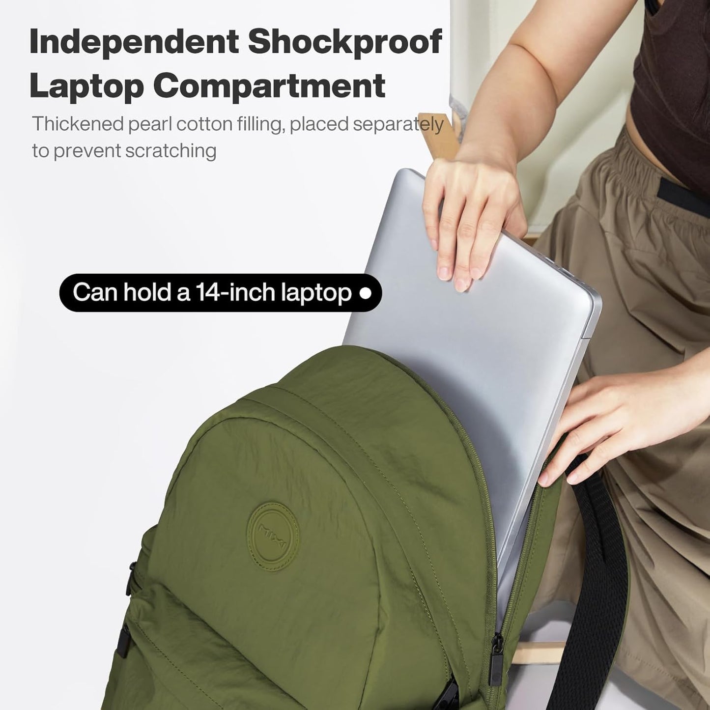 mixi Outdoor Lightweight Backpack Casual Carry On Laptop Backpack Travel Bookbag for Women Men, Water Resistant Durable Small Hiking Bag for Camping Weekender Sports College Work, 15 Inch Jungle Green