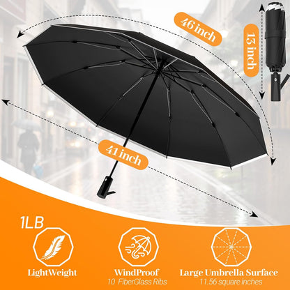 Travel Umbrella Superior, Beautiful & Compact, Large Strong but Light Portable and Automatic Folding Rain Umbrella, Premium Grip, Fits Car & Backpack
