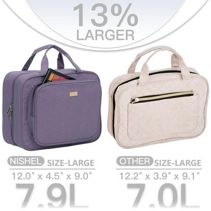 NISHEL Travel Toiletry Bag for Women Large Capacity, Makeup Essentials Organizer, Hanging Case for Accessories, Cosmetics, Purple